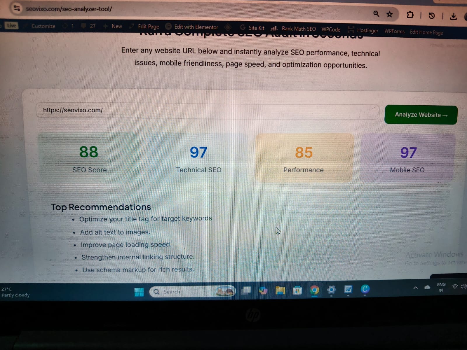 Seovixo SEO Analyzer Tool report